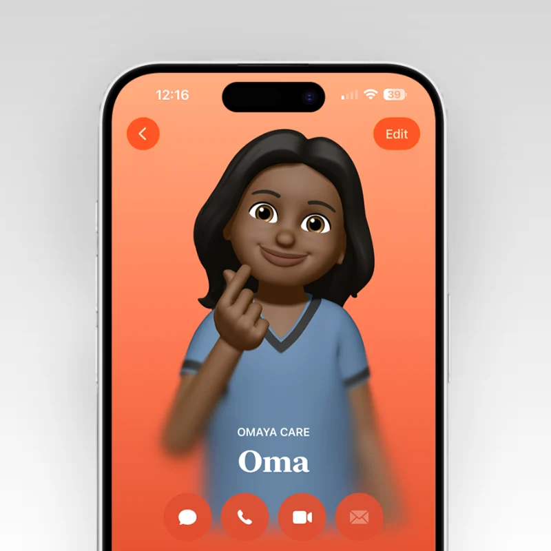 Omaya Care contact screen on iPhone