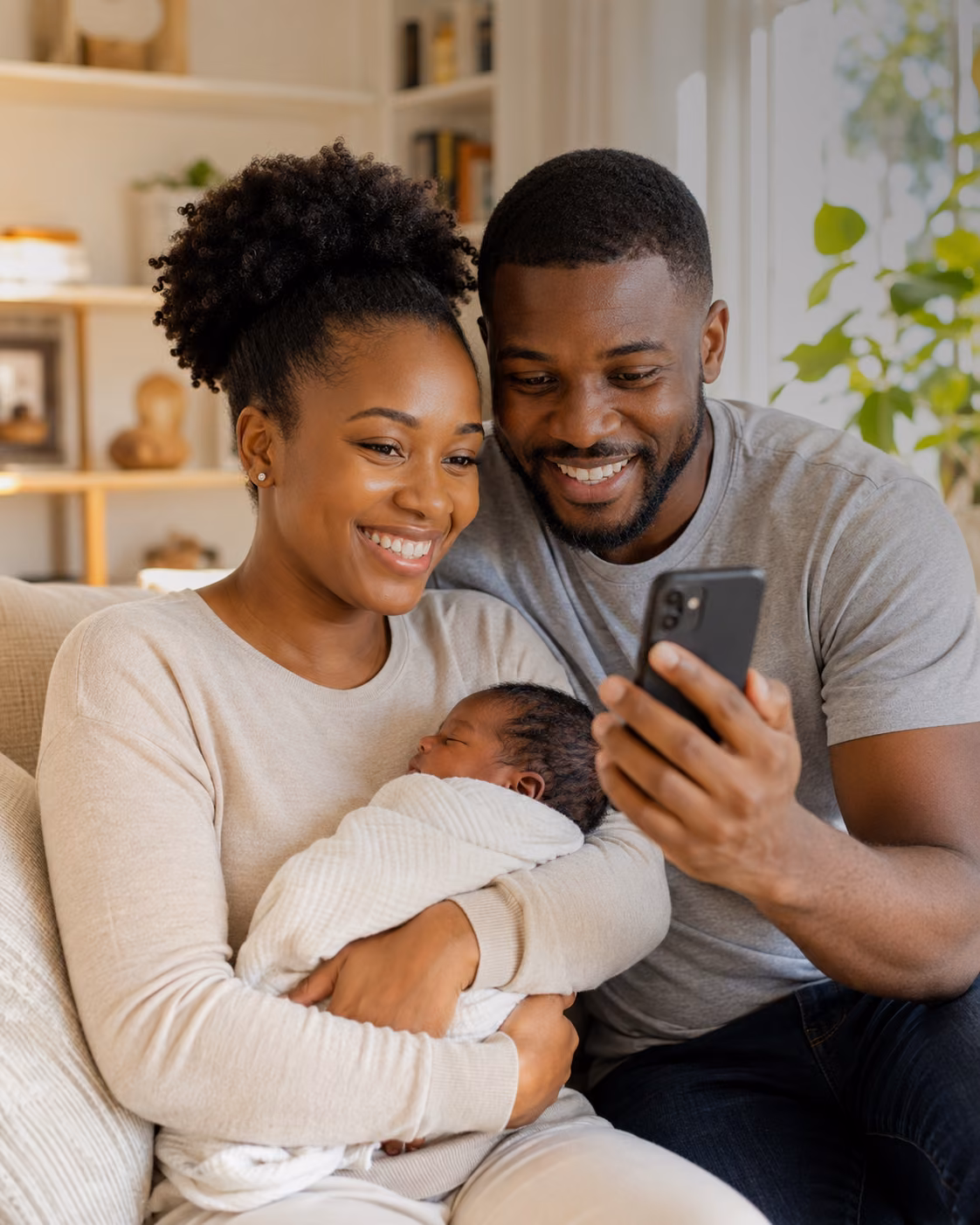 New parents using emergency contact support on their phone